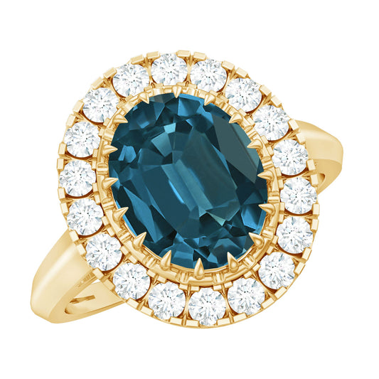 Anillo de compromiso llamativo de topacio azul de Londres auténtico con diamante