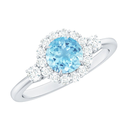 Classic Aquamarine Engagement Ring with Diamond Halo