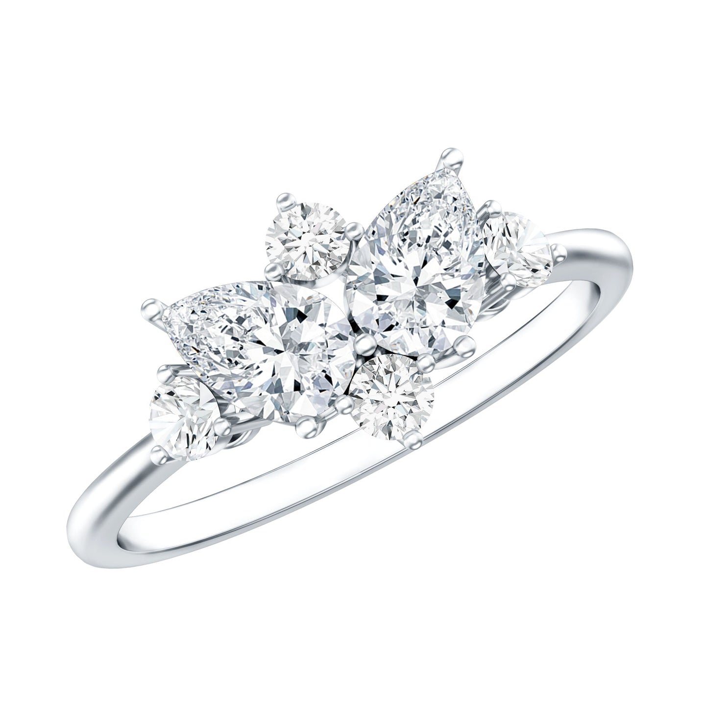 Anillo de promesa de racimo de moissanita redonda y con forma de pera
