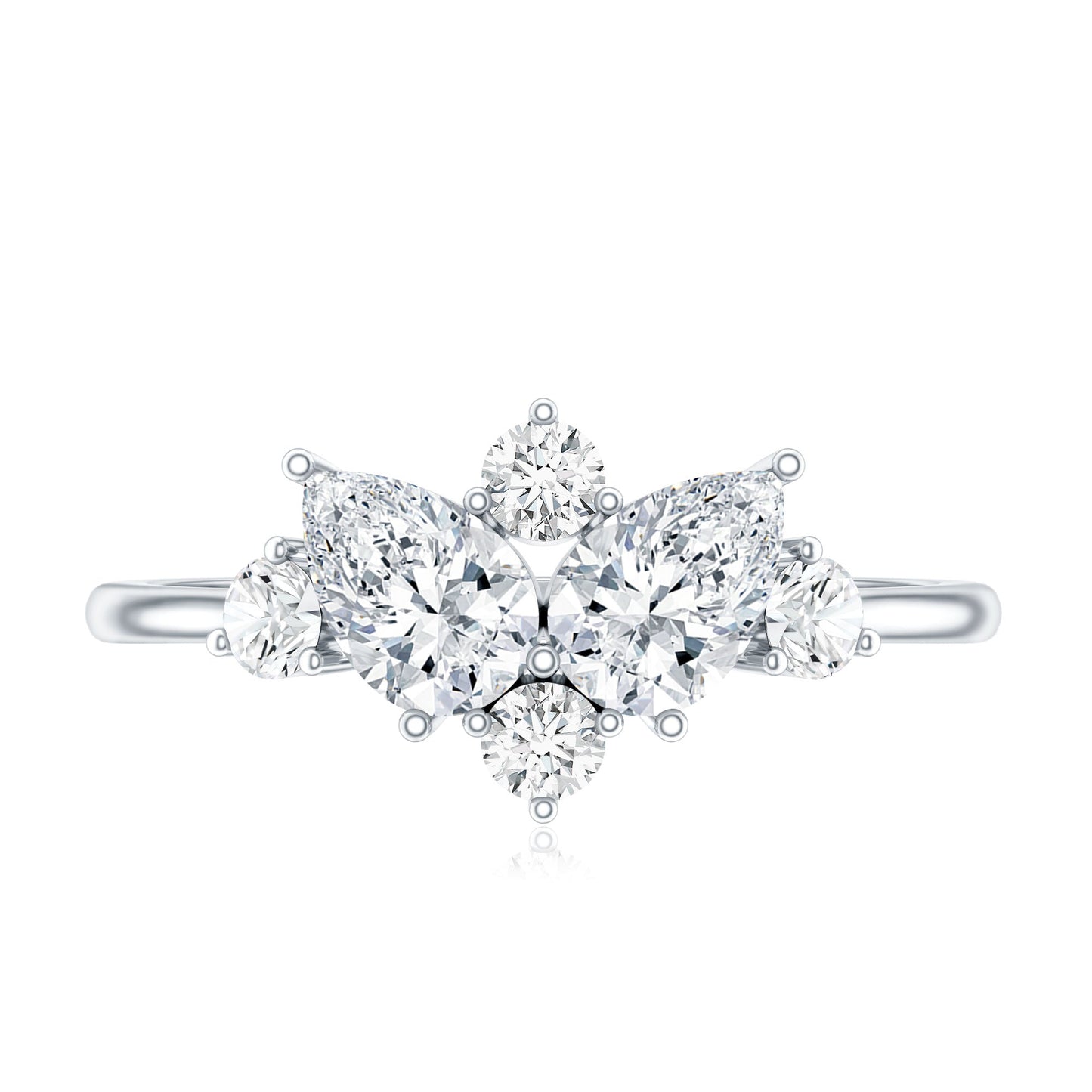 Anillo de promesa de racimo de moissanita redonda y con forma de pera