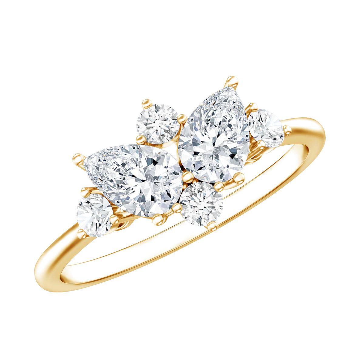 Anillo de promesa de racimo de moissanita redonda y con forma de pera