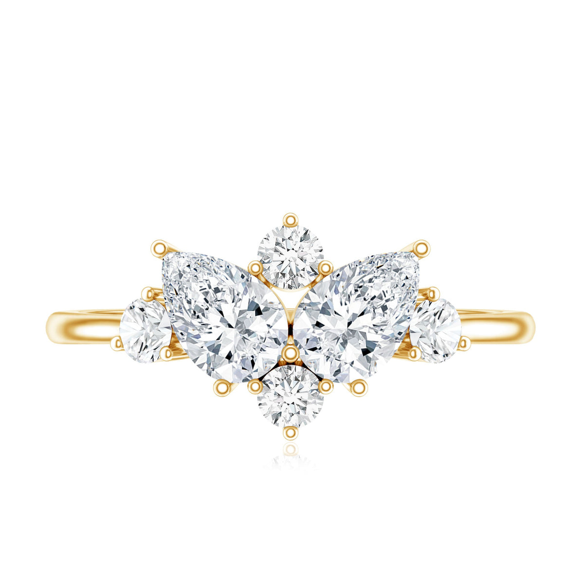 Anillo de promesa de racimo de moissanita redonda y con forma de pera