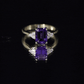 Anillo de compromiso de amatista de 1,4 quilates auténtico de corte esmeralda con trío de diamantes