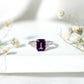 Anillo de compromiso de amatista de 1,4 quilates auténtico de corte esmeralda con trío de diamantes
