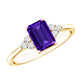 Anillo de compromiso de amatista de 1,4 quilates auténtico de corte esmeralda con trío de diamantes