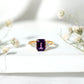 Anillo de compromiso de amatista de 1,4 quilates auténtico de corte esmeralda con trío de diamantes