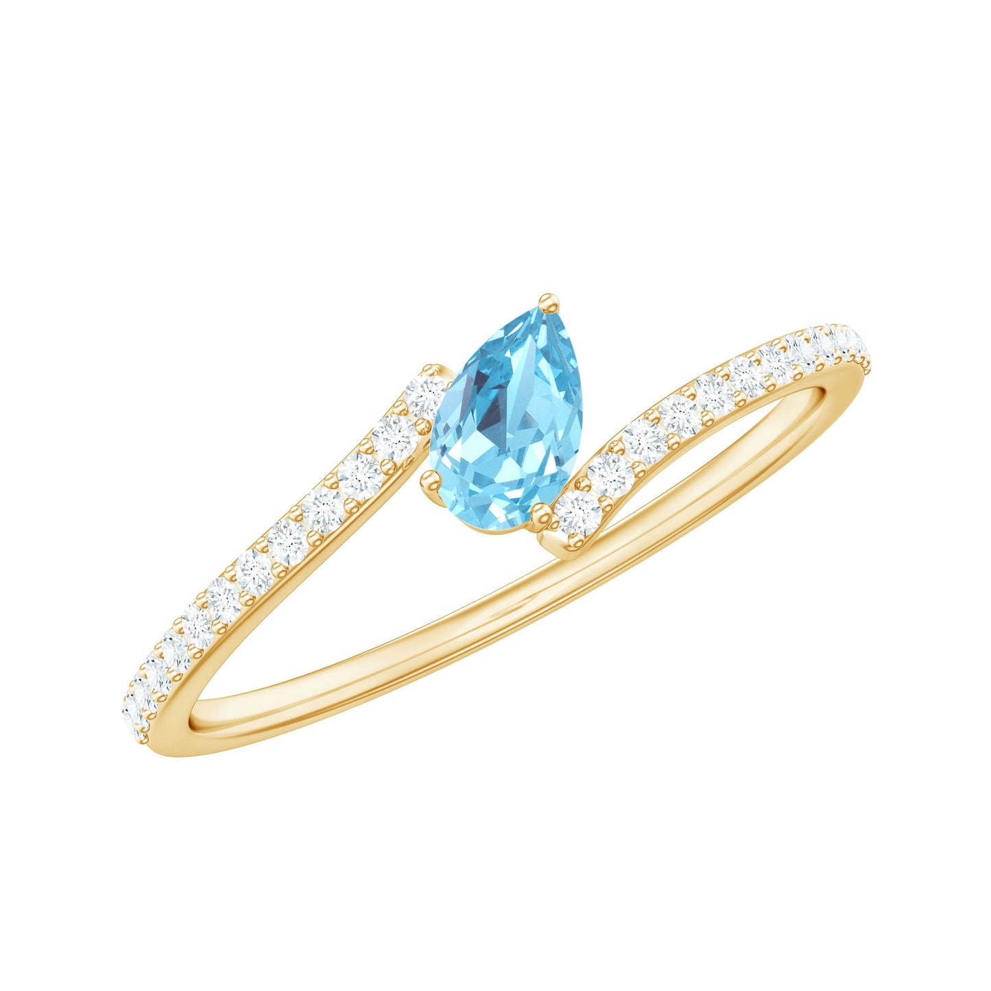 Anillo de promesa de aguamarina auténtica y diamantes con montura tipo bypass