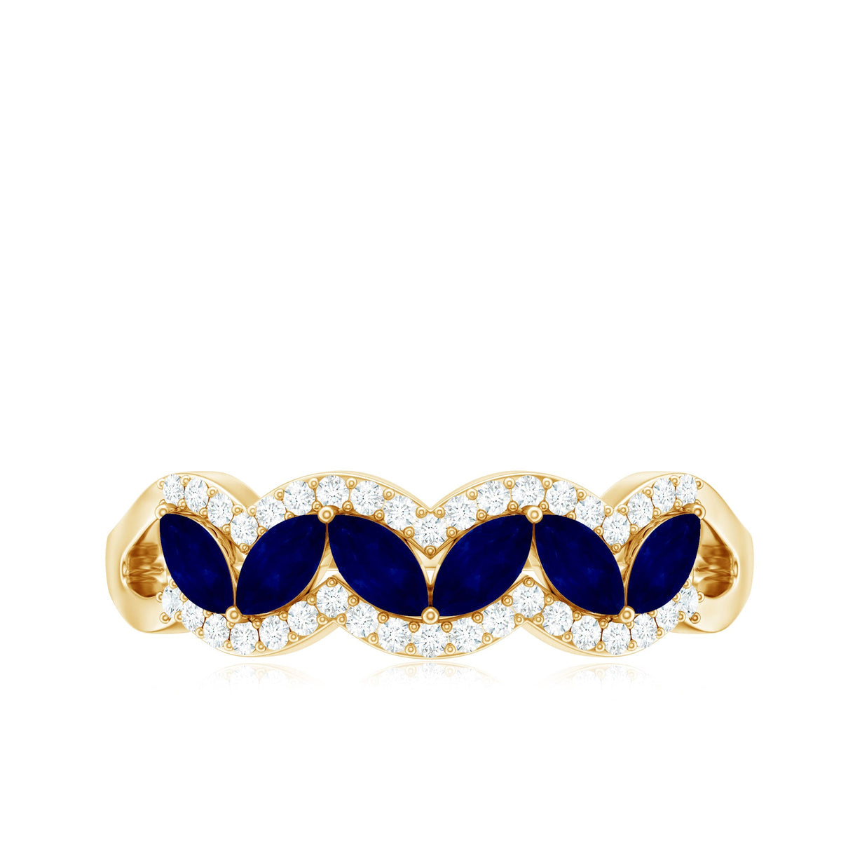 Certified Marquise Cut Blue Sapphire and Diamond Wedding Anniversary Band Ring