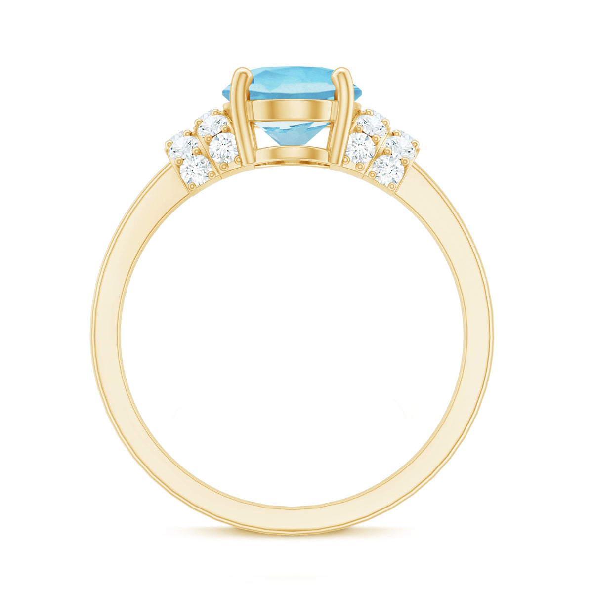 1 Carat Oval Cut Aquamarine Engagement Ring with Diamond Collar
