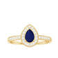 Genuine 0.5 Carat Blue Sapphire and Diamond Pear Halo Engagement Ring