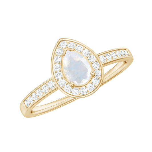 Anillo de compromiso clásico de halo con diamantes y piedra lunar de 0,8 quilates