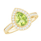 Natural 1 Carat Peridot Teardrop Engagement Ring with Diamond Halo