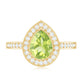 Natural 1 Carat Peridot Teardrop Engagement Ring with Diamond Halo