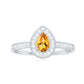 Natural 0.6 Carat Pear Shape Citrine Engagement Ring with Diamond Halo