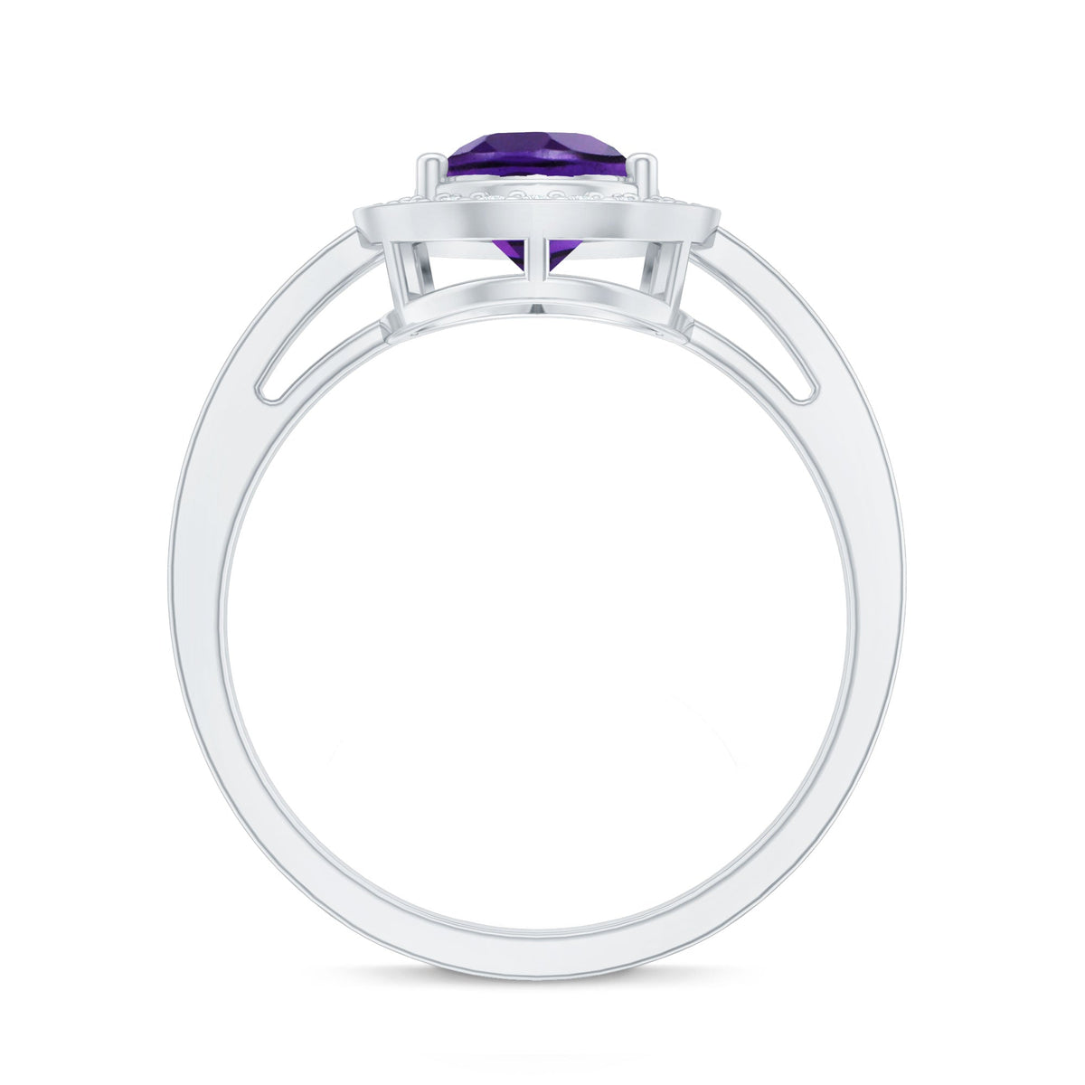 Real 1 Carat Amethyst Pear Shaped Engagement Ring with Diamond Halo