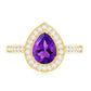 Real 1 Carat Amethyst Pear Shaped Engagement Ring with Diamond Halo