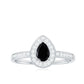 Genuine Black Spinel Teardrop Engagement Ring with Diamond Halo