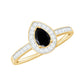 Genuine Black Spinel Teardrop Engagement Ring with Diamond Halo