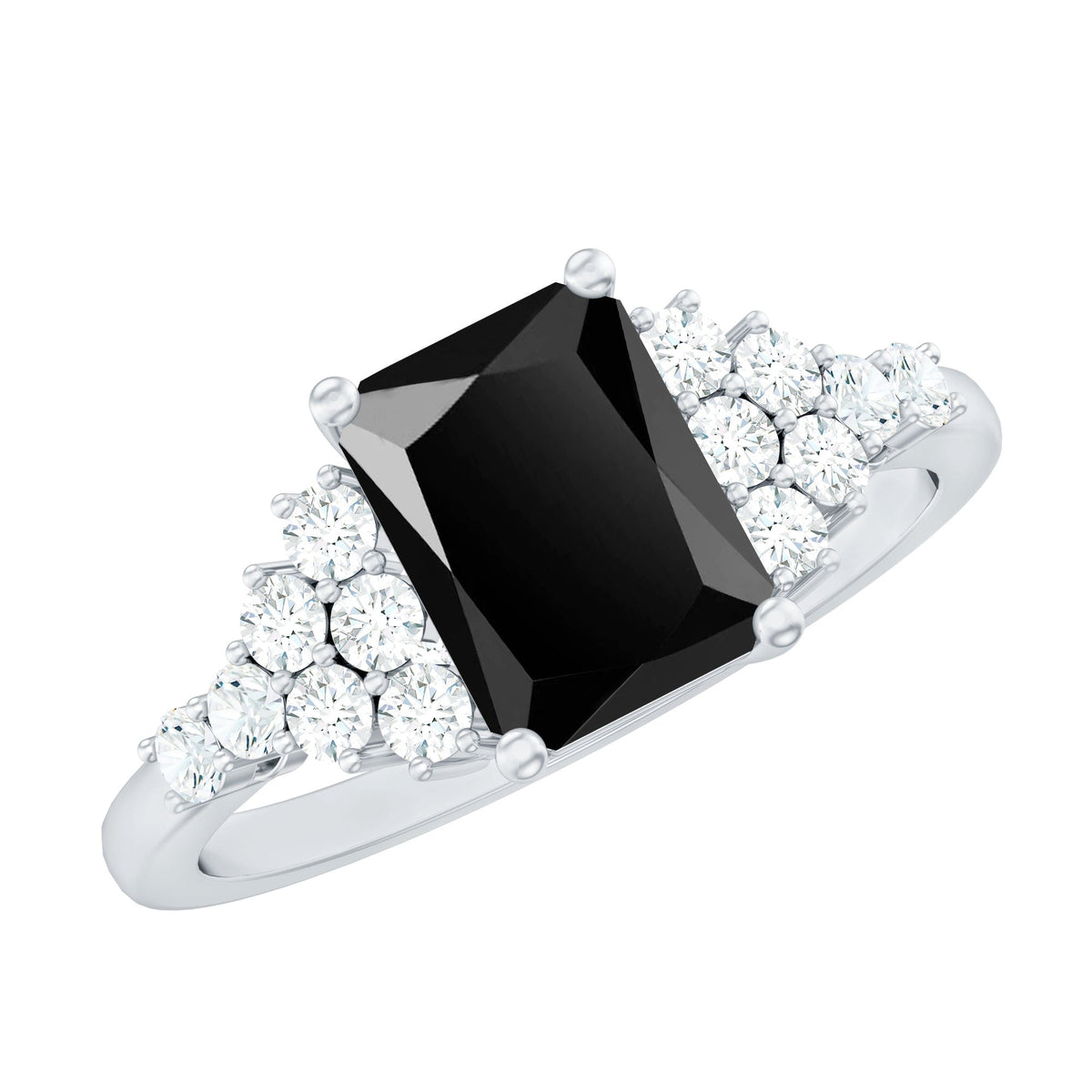 Anillo de compromiso de ónix negro con corte esmeralda de 1,8 quilates con diamantes, certificado