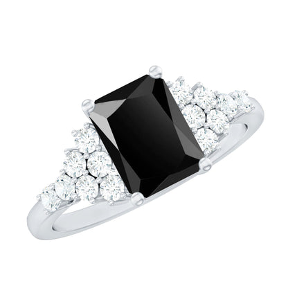 Anillo de compromiso de ónix negro con corte esmeralda de 1,8 quilates con diamantes, certificado