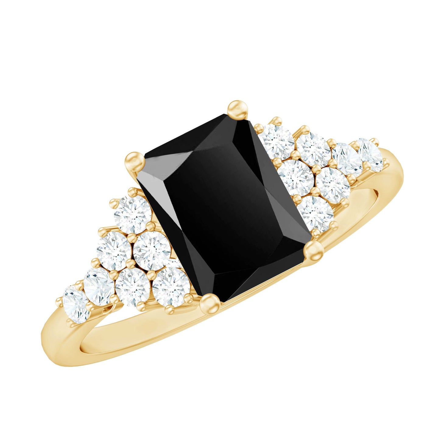 Anillo de compromiso de ónix negro con corte esmeralda de 1,8 quilates con diamantes, certificado
