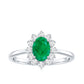 Natural 0.7 Carat Emerald Oval Engagement Ring with Diamond Halo