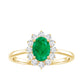 Natural 0.7 Carat Emerald Oval Engagement Ring with Diamond Halo