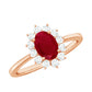 Anillo de compromiso ovalado de rubí natural de 0,6 quilates con halo de diamantes