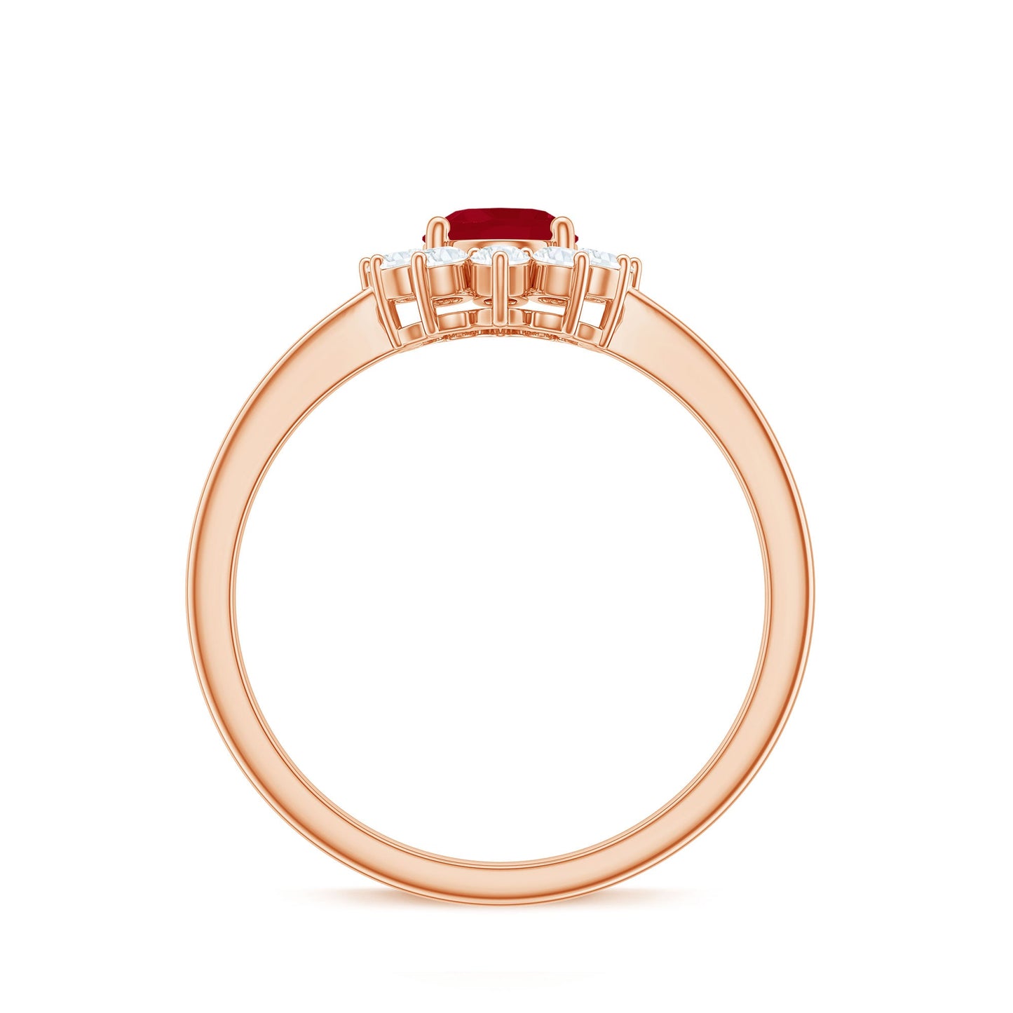 Anillo de compromiso ovalado de rubí natural de 0,6 quilates con halo de diamantes