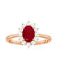 Anillo de compromiso ovalado de rubí natural de 0,6 quilates con halo de diamantes