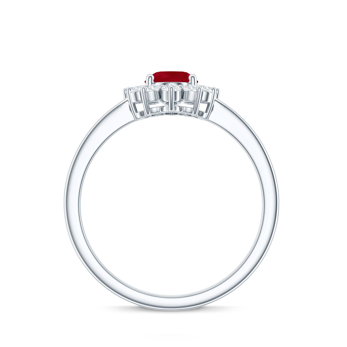 Anillo de compromiso ovalado de rubí natural de 0,6 quilates con halo de diamantes