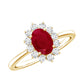 Anillo de compromiso ovalado de rubí natural de 0,6 quilates con halo de diamantes
