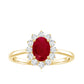 Anillo de compromiso ovalado de rubí natural de 0,6 quilates con halo de diamantes