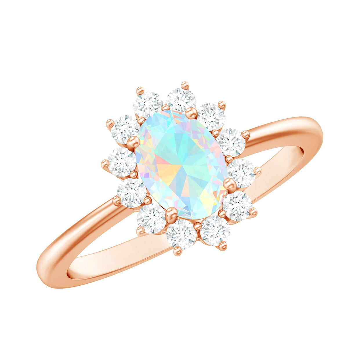 Anillo de compromiso ovalado de ópalo etíope auténtico certificado con halo de diamantes