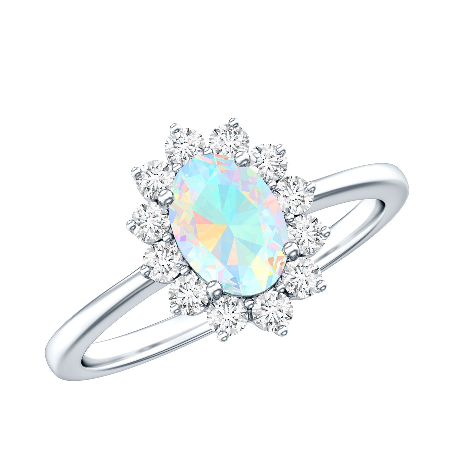 Anillo de compromiso ovalado de ópalo etíope auténtico certificado con halo de diamantes