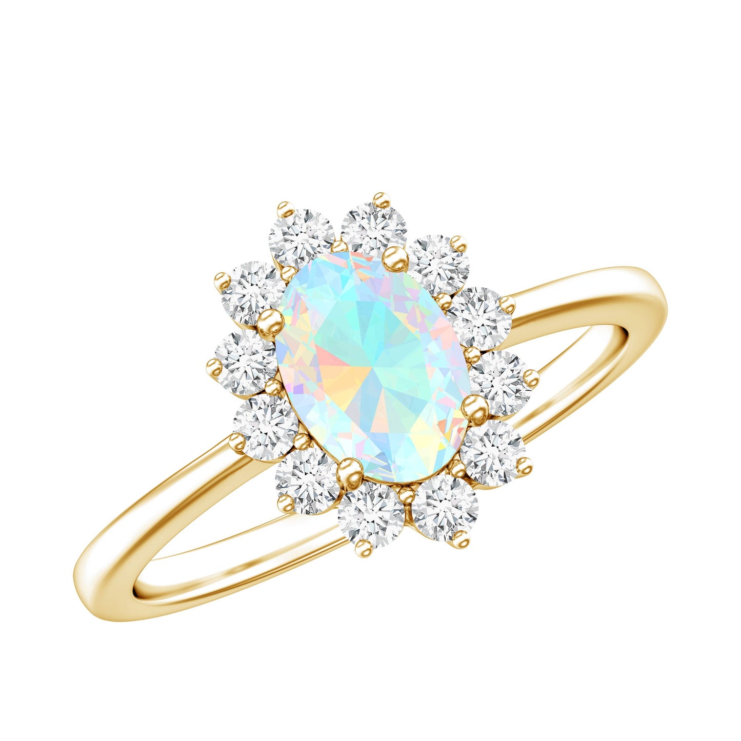 Anillo de compromiso ovalado de ópalo etíope auténtico certificado con halo de diamantes
