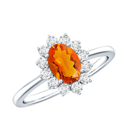 Anillo de compromiso de ópalo de fuego y diamantes inspirado en la Princesa Diana de 0,6 quilates