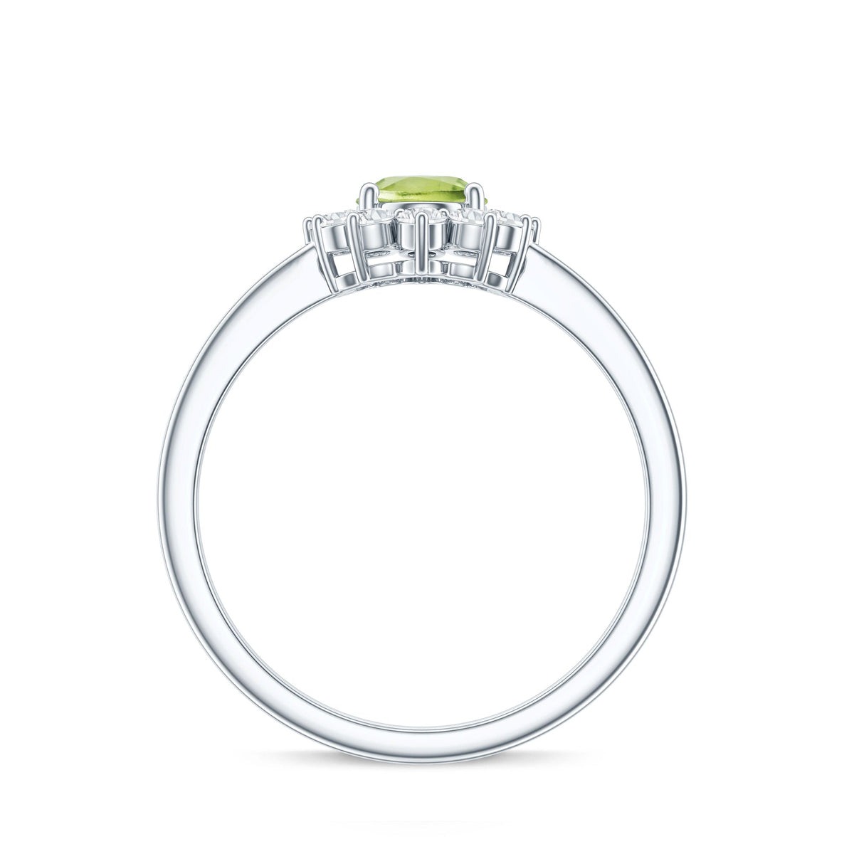 Real 1 Carat Peridot Oval Engagement Ring with Diamond Halo