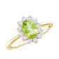 Real 1 Carat Peridot Oval Engagement Ring with Diamond Halo