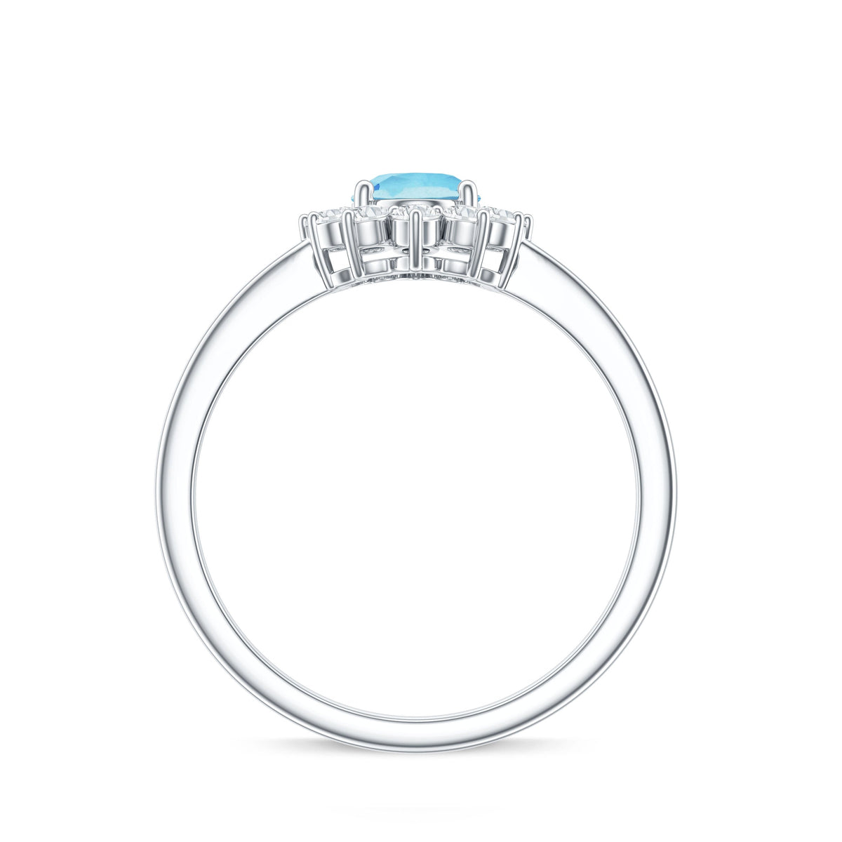 Natural 1 Carat Aquamarine Oval Engagement Ring with Diamond Halo