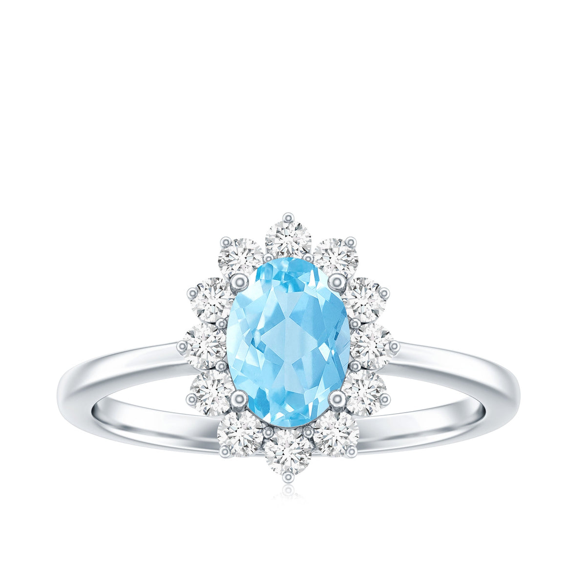 Natural 1 Carat Aquamarine Oval Engagement Ring with Diamond Halo