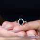 Oval Cut Real Black Onyx and Diamond Halo Engagement Ring