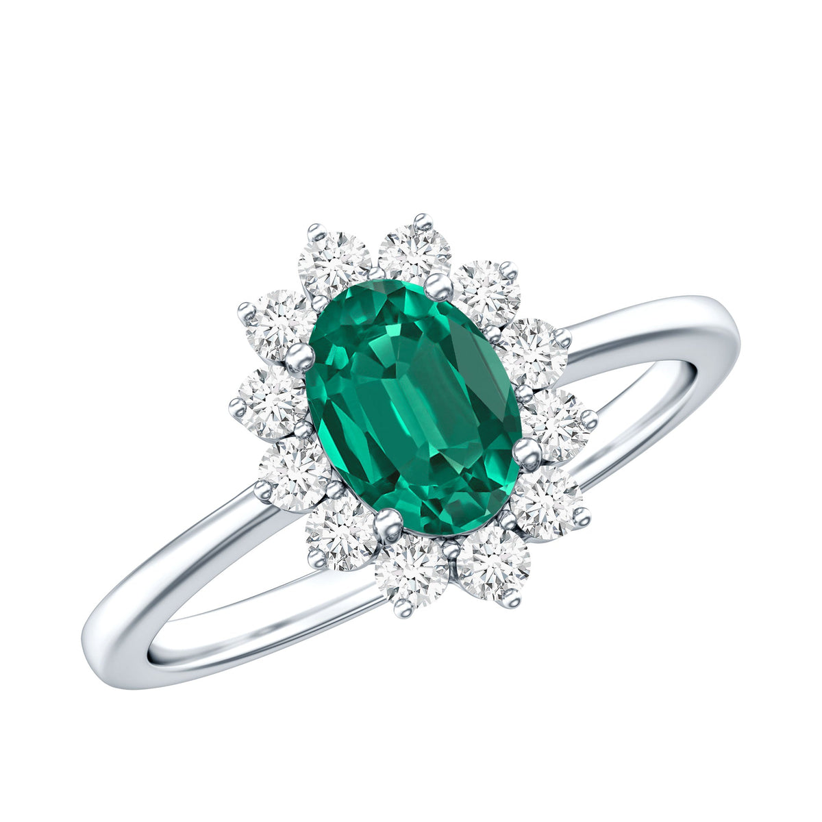 Lab Created Emerald Princess Diana Inspired Engagement Ring with Diamond