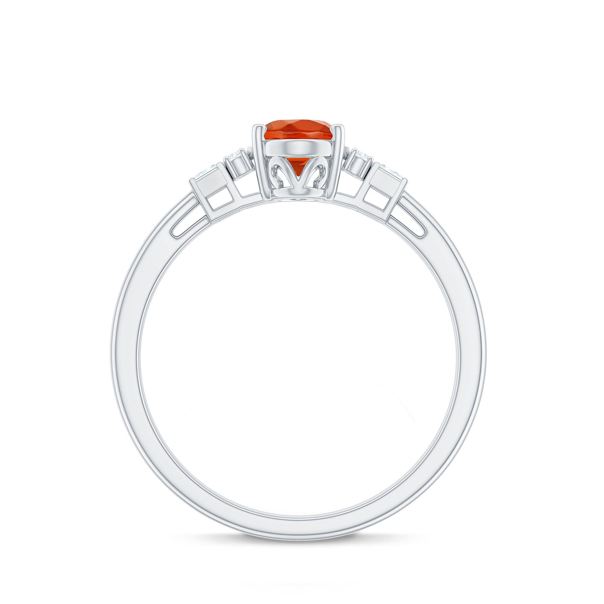 0.6 Carat Natural Oval Cut Fire Opal Classic Engagement Ring with Diamond
