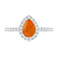 Genuine Fire Opal Teardrop Ring with Diamond Halo