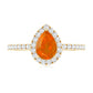 Genuine Fire Opal Teardrop Ring with Diamond Halo