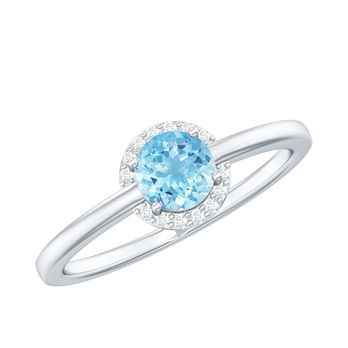 Anillo de Promesa de Aguamarina Real Certificada con Halo de Diamantes