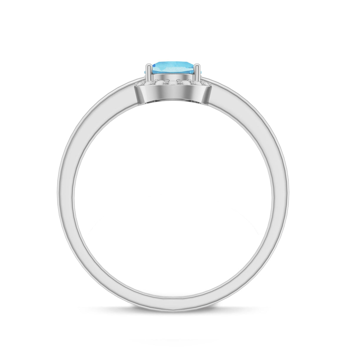 Anillo de Promesa de Aguamarina Real Certificada con Halo de Diamantes