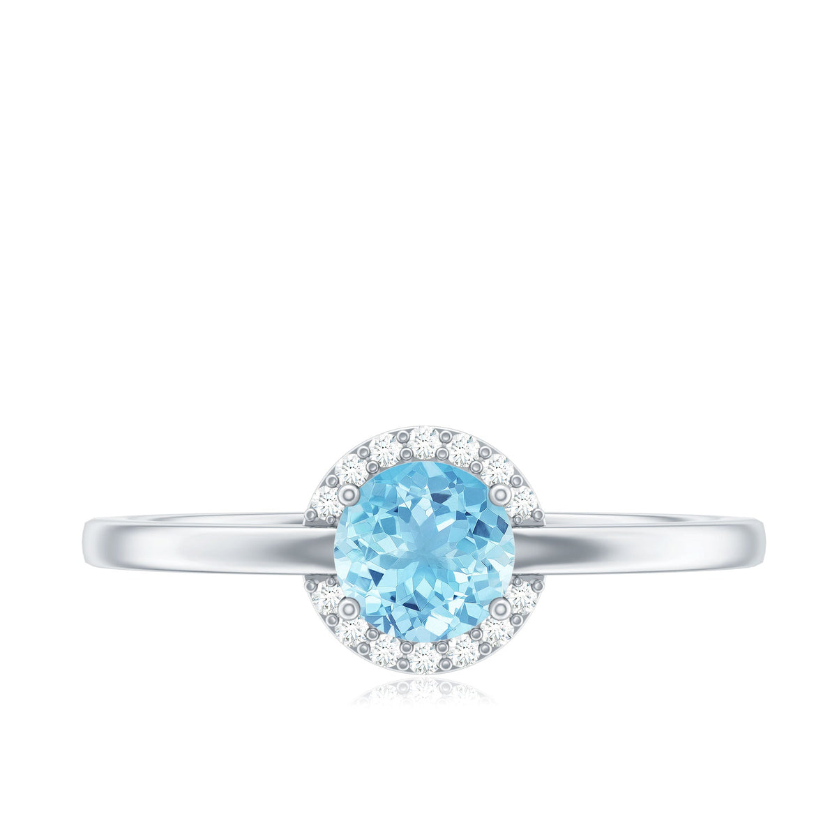 Anillo de Promesa de Aguamarina Real Certificada con Halo de Diamantes
