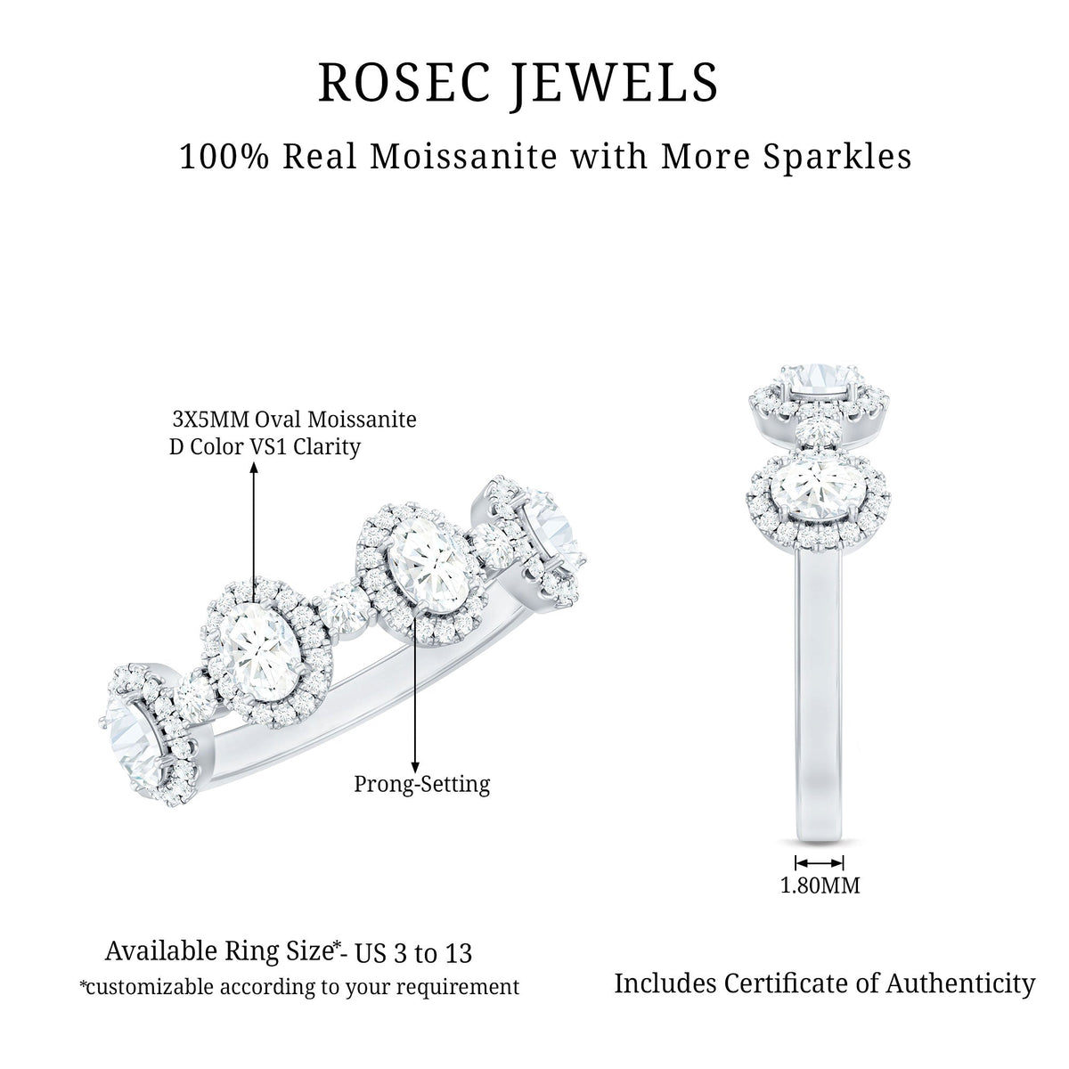 Anillo de aniversario de moissanita de diseño con certificado